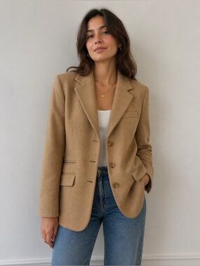 Vintage Talbots Petites Camel Wool Tailored Blazer